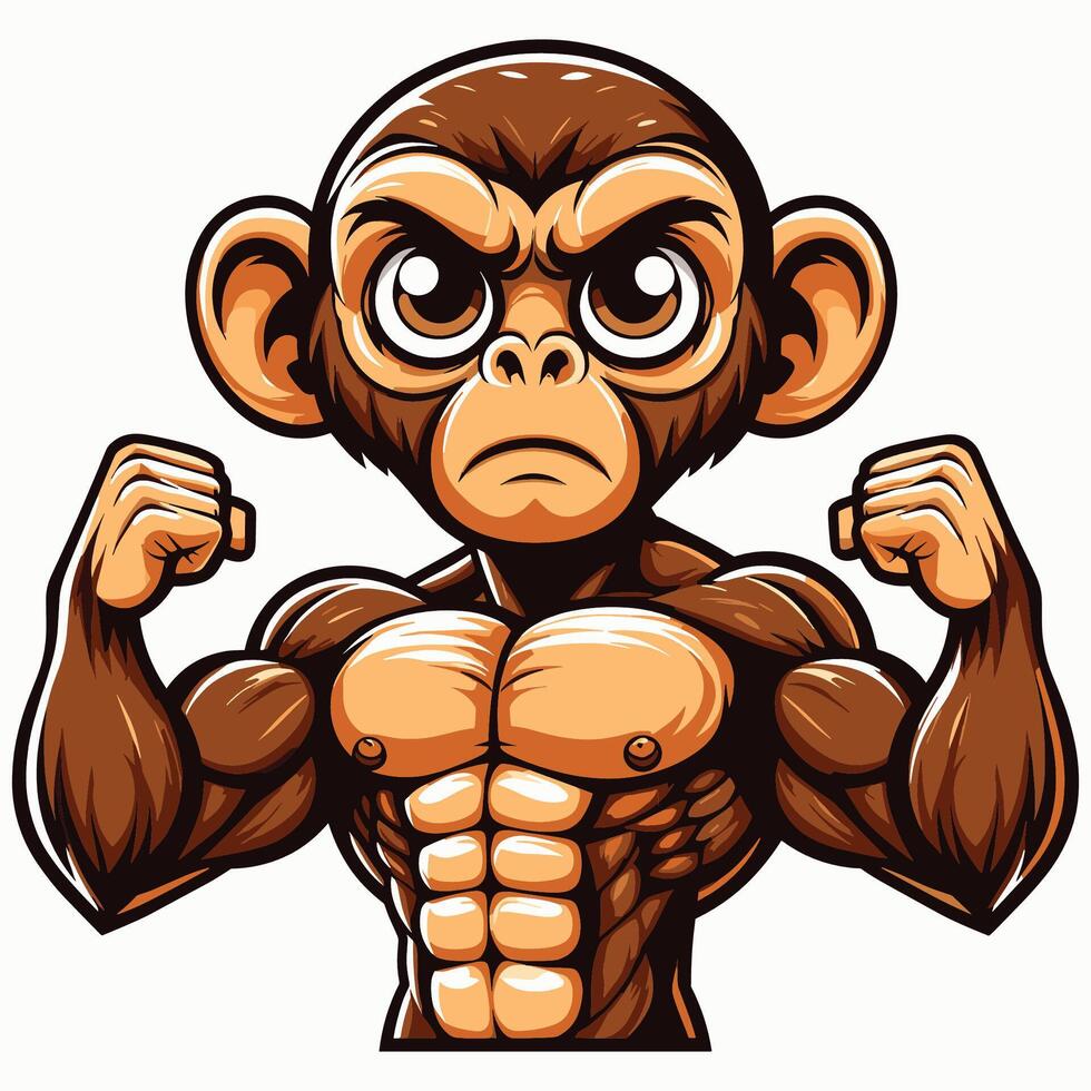 Fierce Muscular Monkey Mascot Logo Strong and Powerful Primate Illustration vector