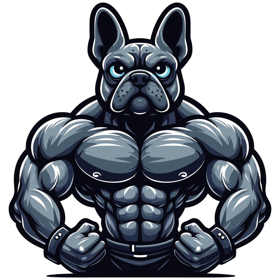 Strong Muscular Bulldog Mascot Powerful Cartoon Dog Illustration vector