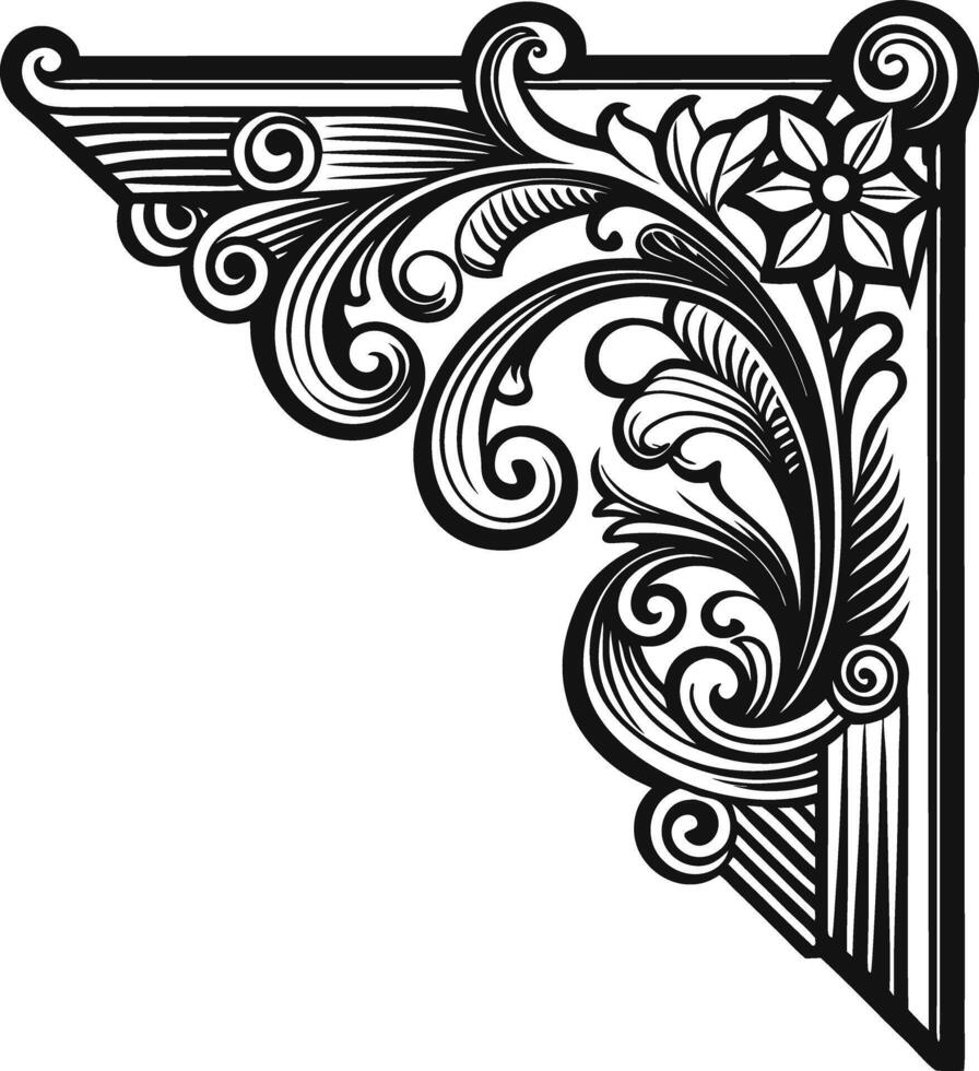 A black and white corner with ornate design vector