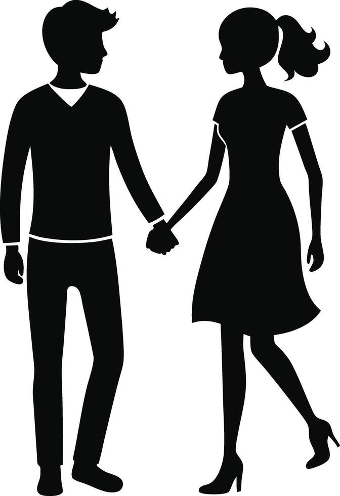 Silhouette of a couple holding hands vector