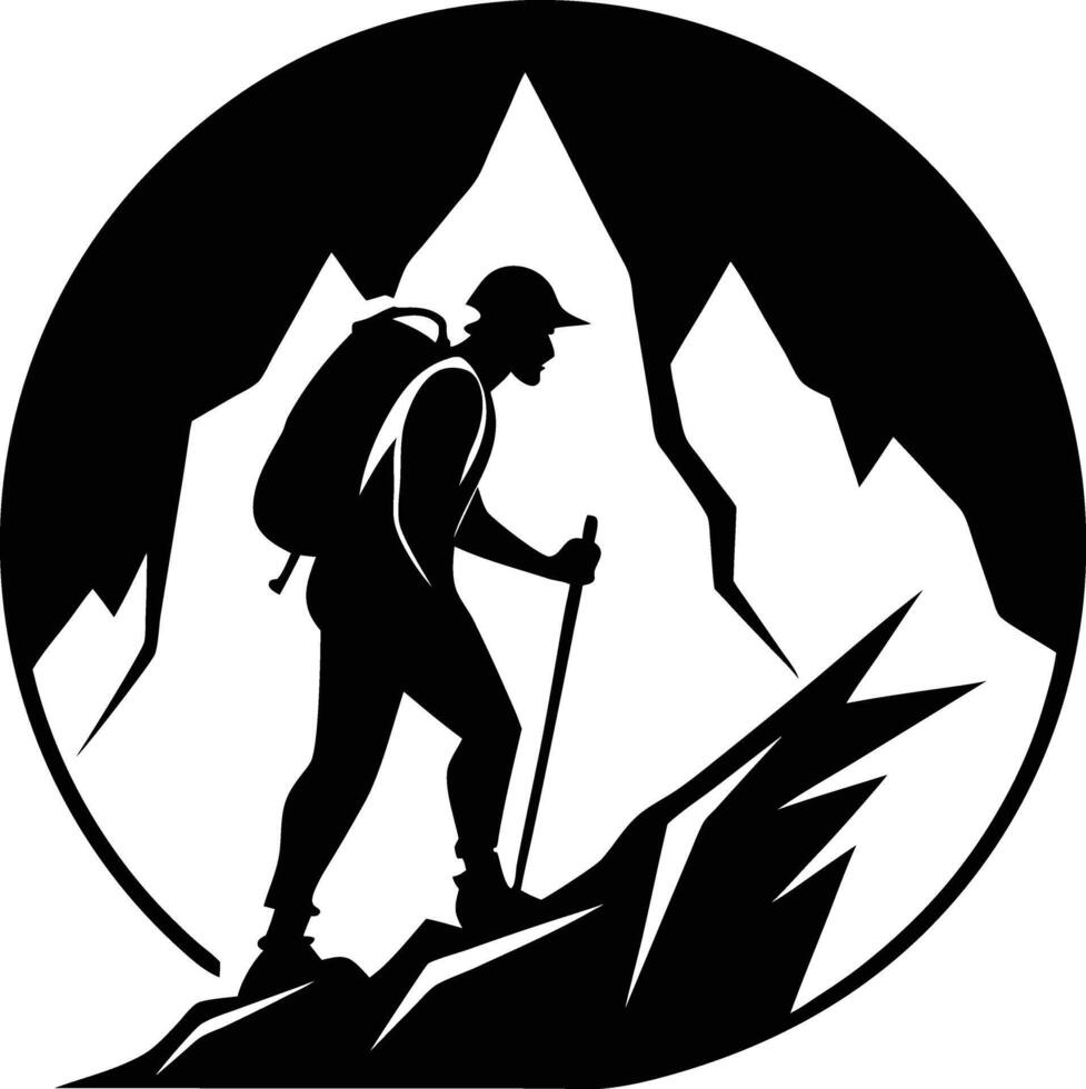 Hiker on mountain silhouette vector
