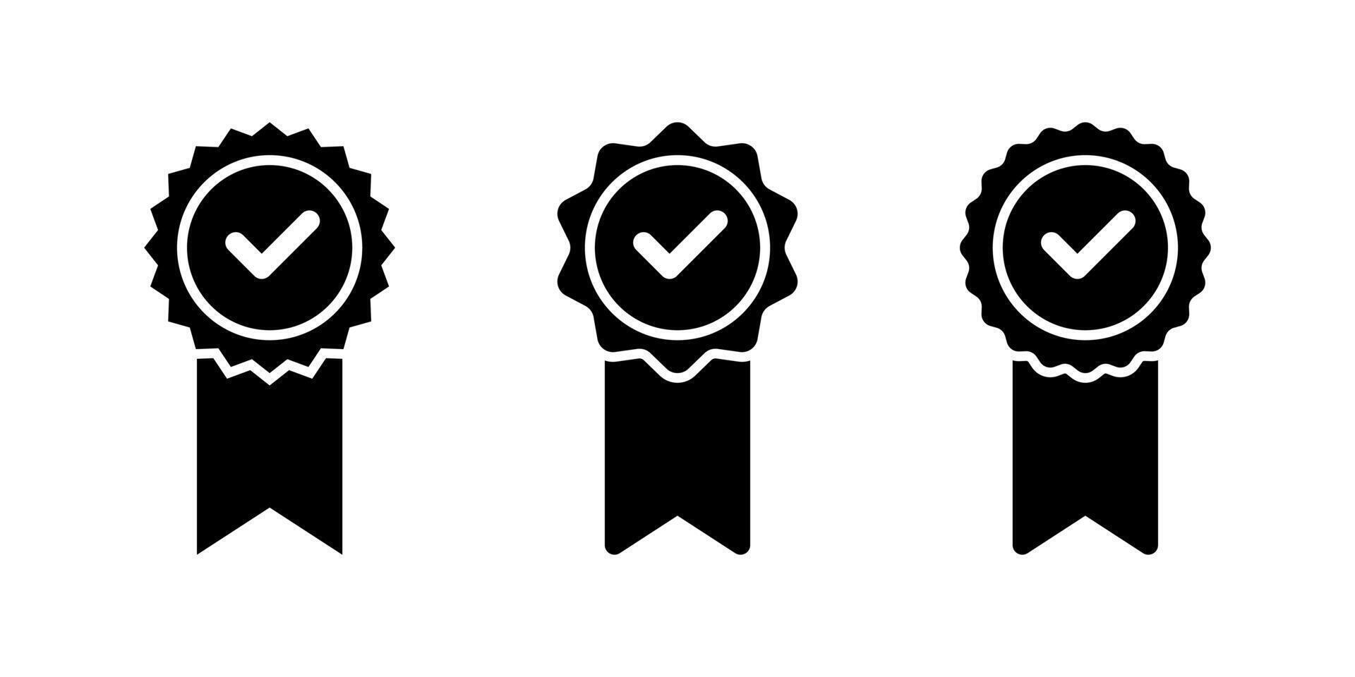Medal ribbon with check mark icon. Rosette badge with checkmark sign symbol vector