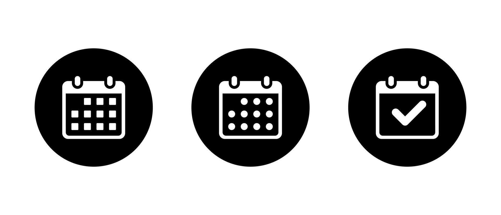 Calendar, event icon on black circle. Deadline, date, reminder organizer sign symbol vector