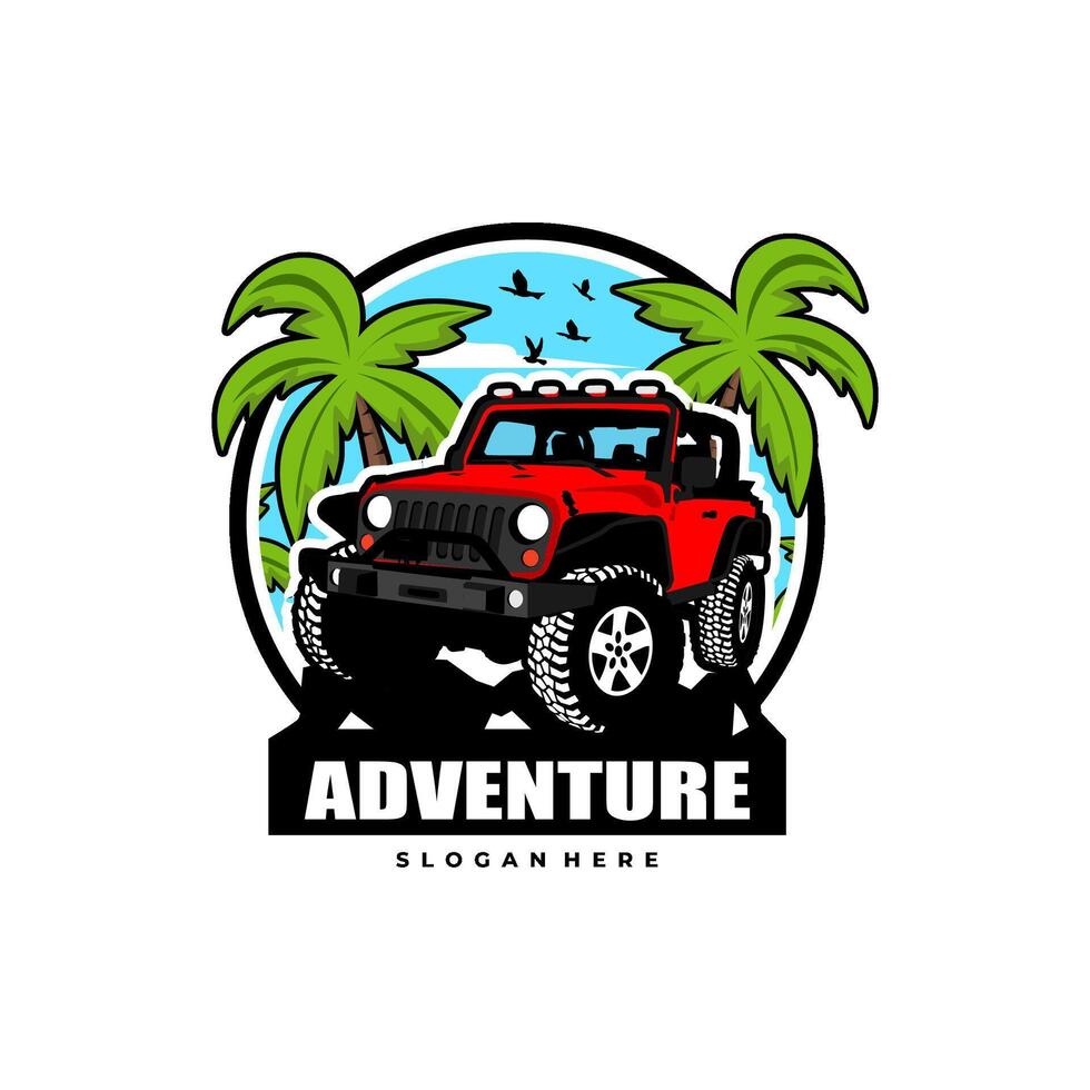 suv car 4x4 on the island beach vector