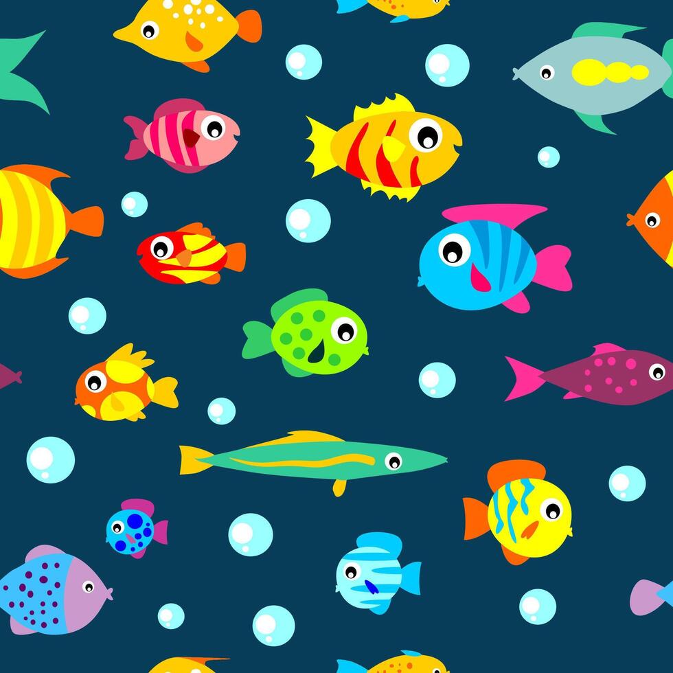 seamless pattern with cartoon fish vector