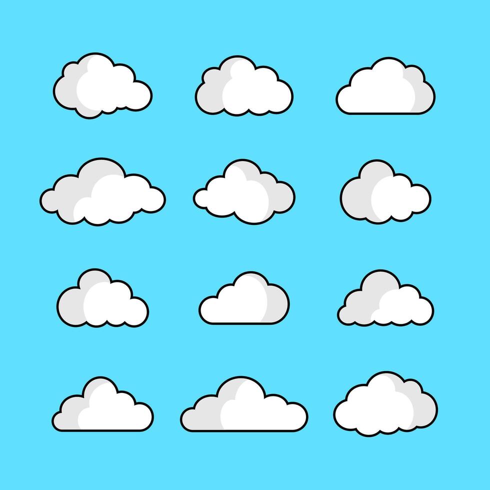 white cloud cloudy set isolated on blue background vector