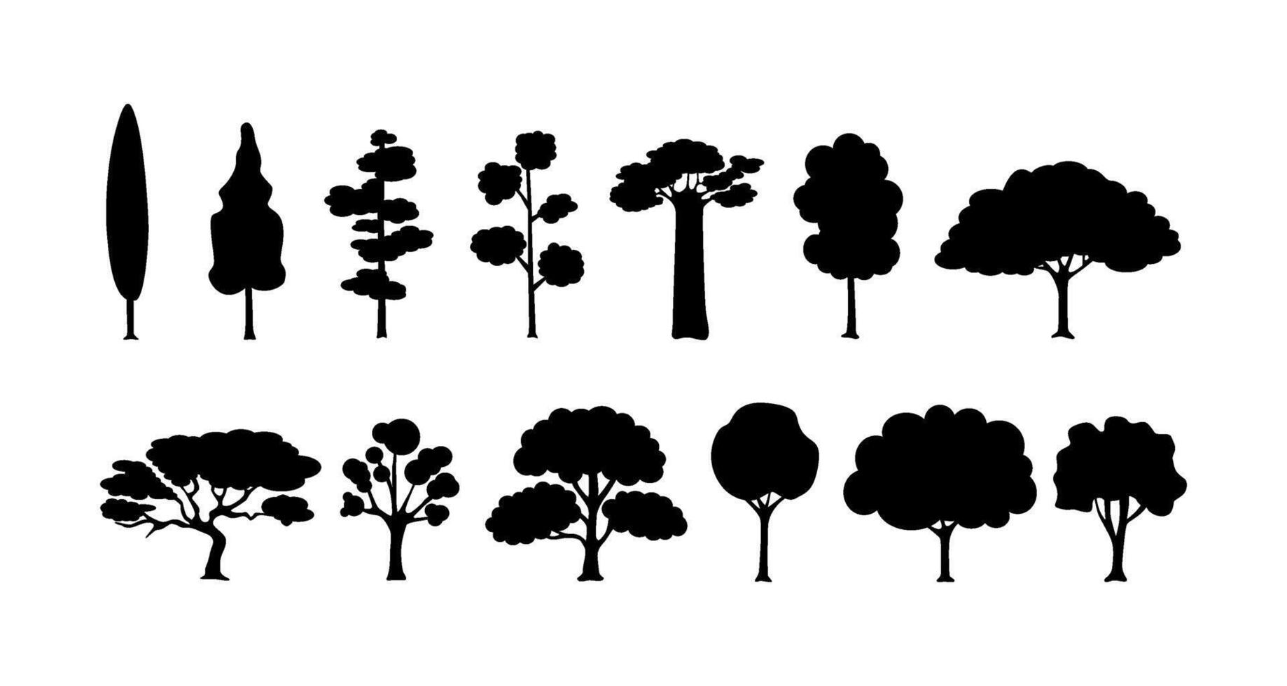 silhouette collection of tree black icon illustration vector