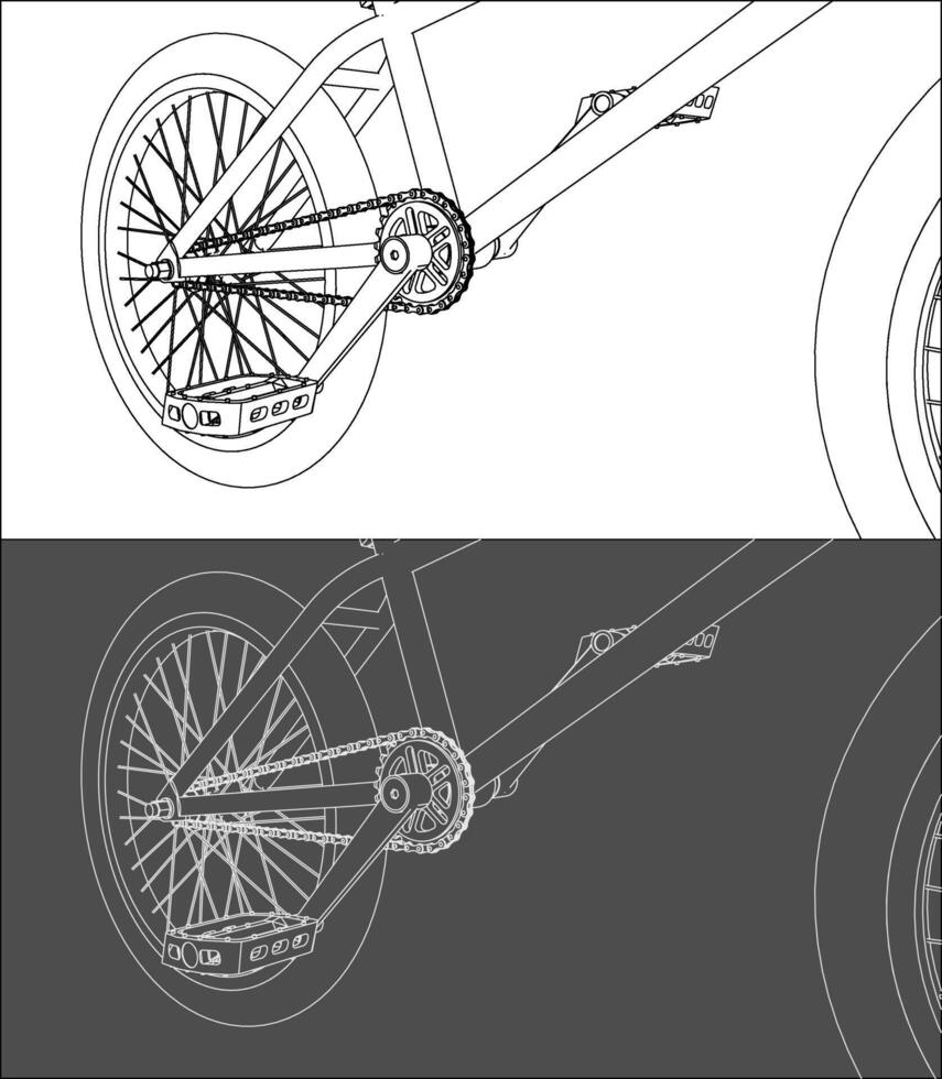 Detailed Side View Line Drawing of a BMX Crankset Mechanism isolated vector