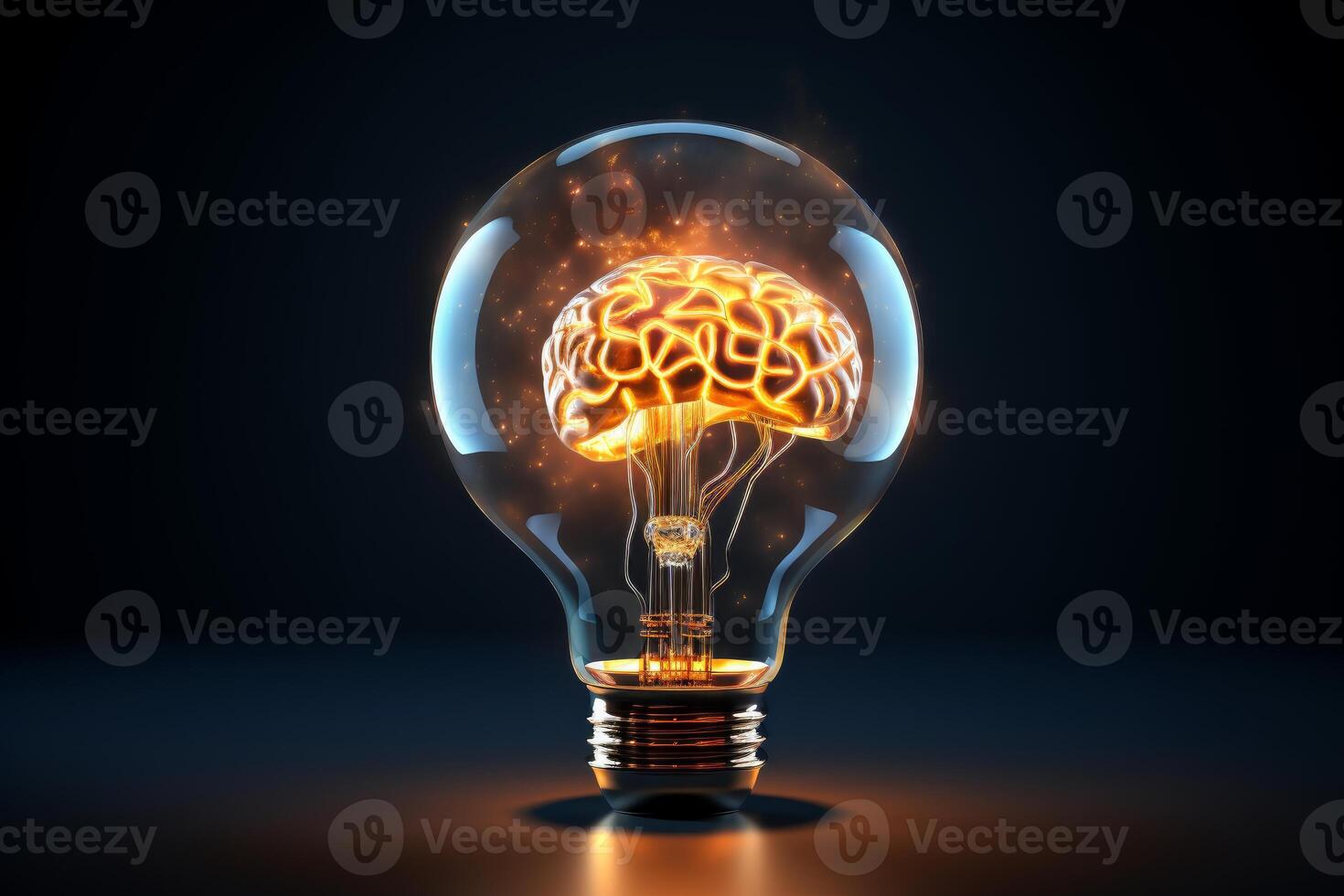 Glowing brain inside light bulb symbolizing ideas and innovation photo