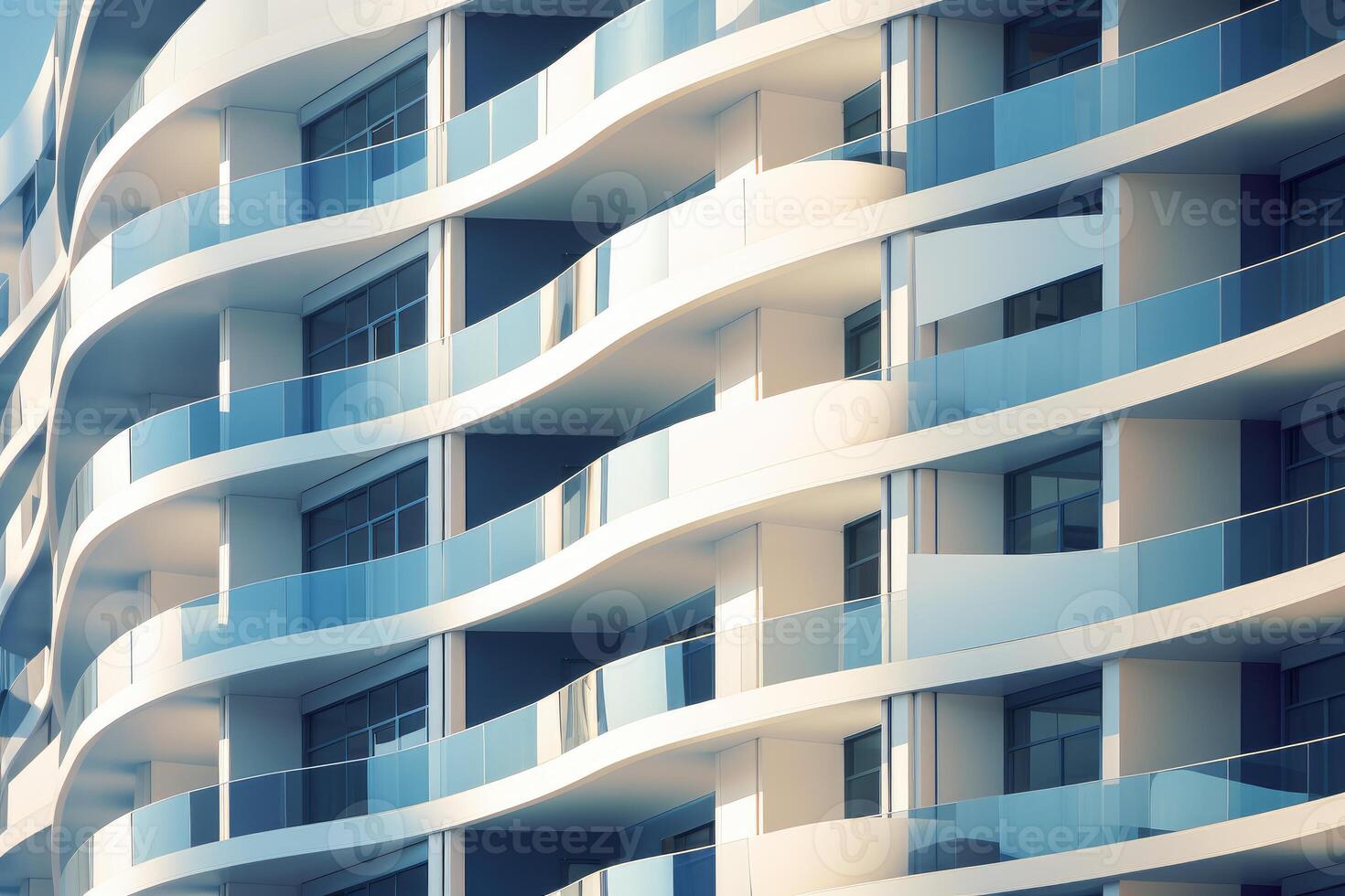 Modern architecture showing glass balconies creating wavy pattern photo