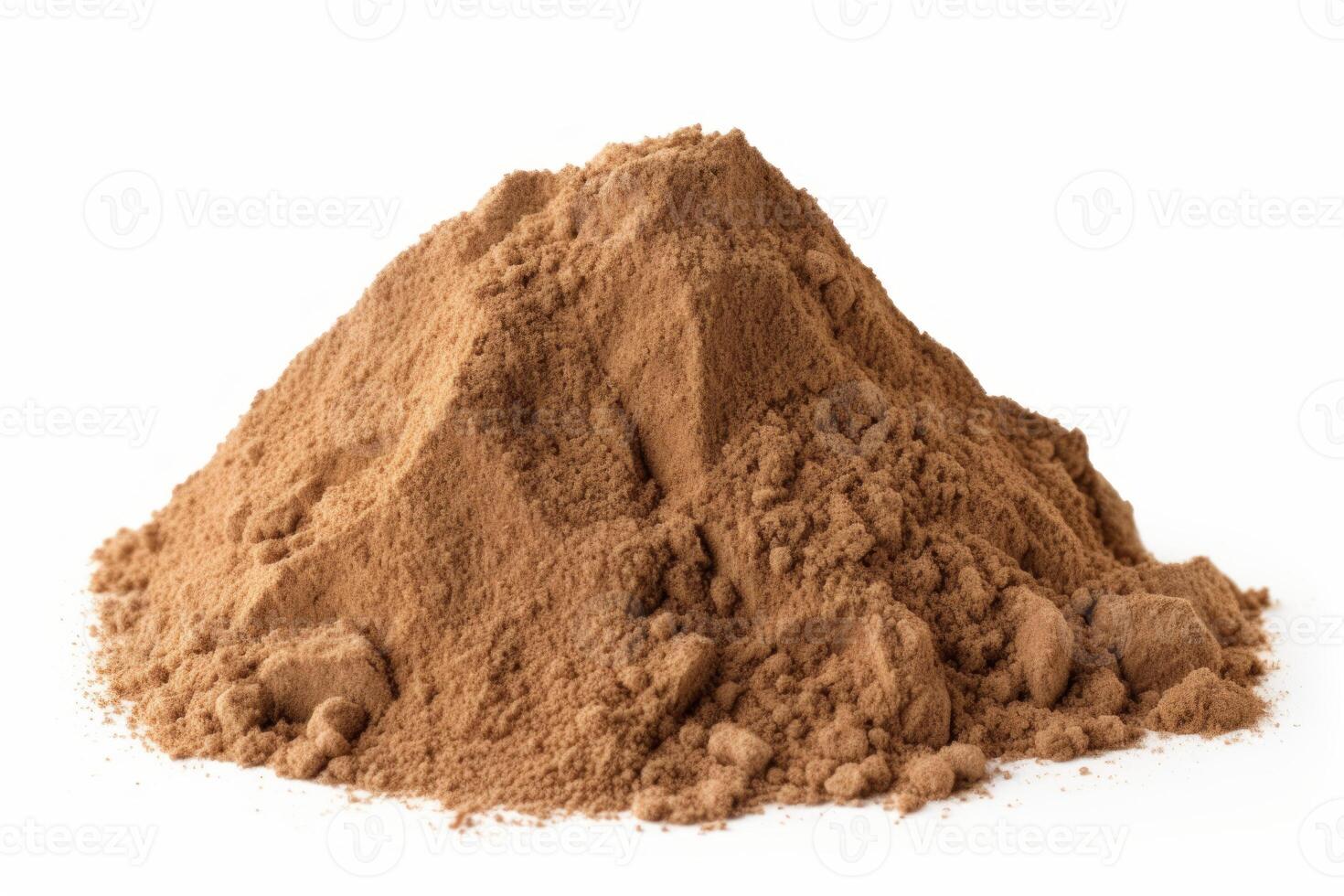 Pile of cocoa powder forming a small mound on white background photo