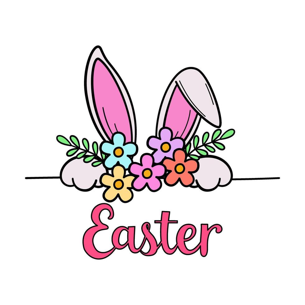 Bunny with flowers and Easter calligraphy illustration. vector