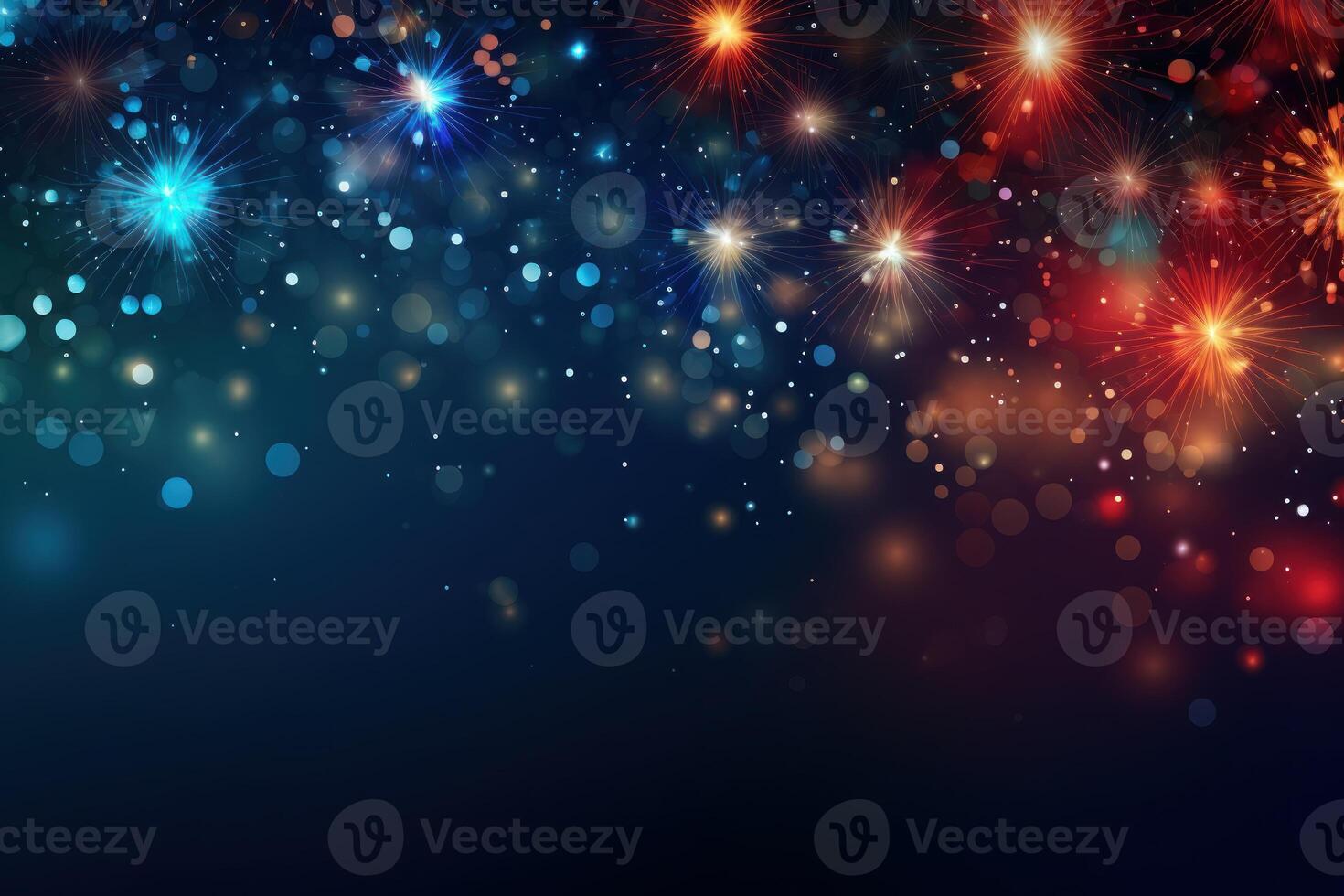 Colorful fireworks exploding in night sky with bokeh effect photo