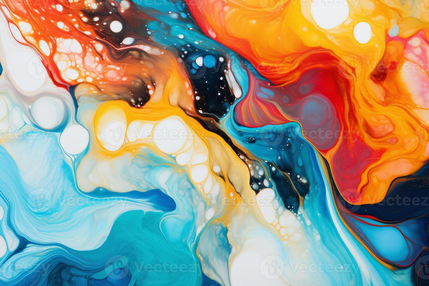 Colorful abstract acrylic painting mixing and creating swirls and bubbles photo
