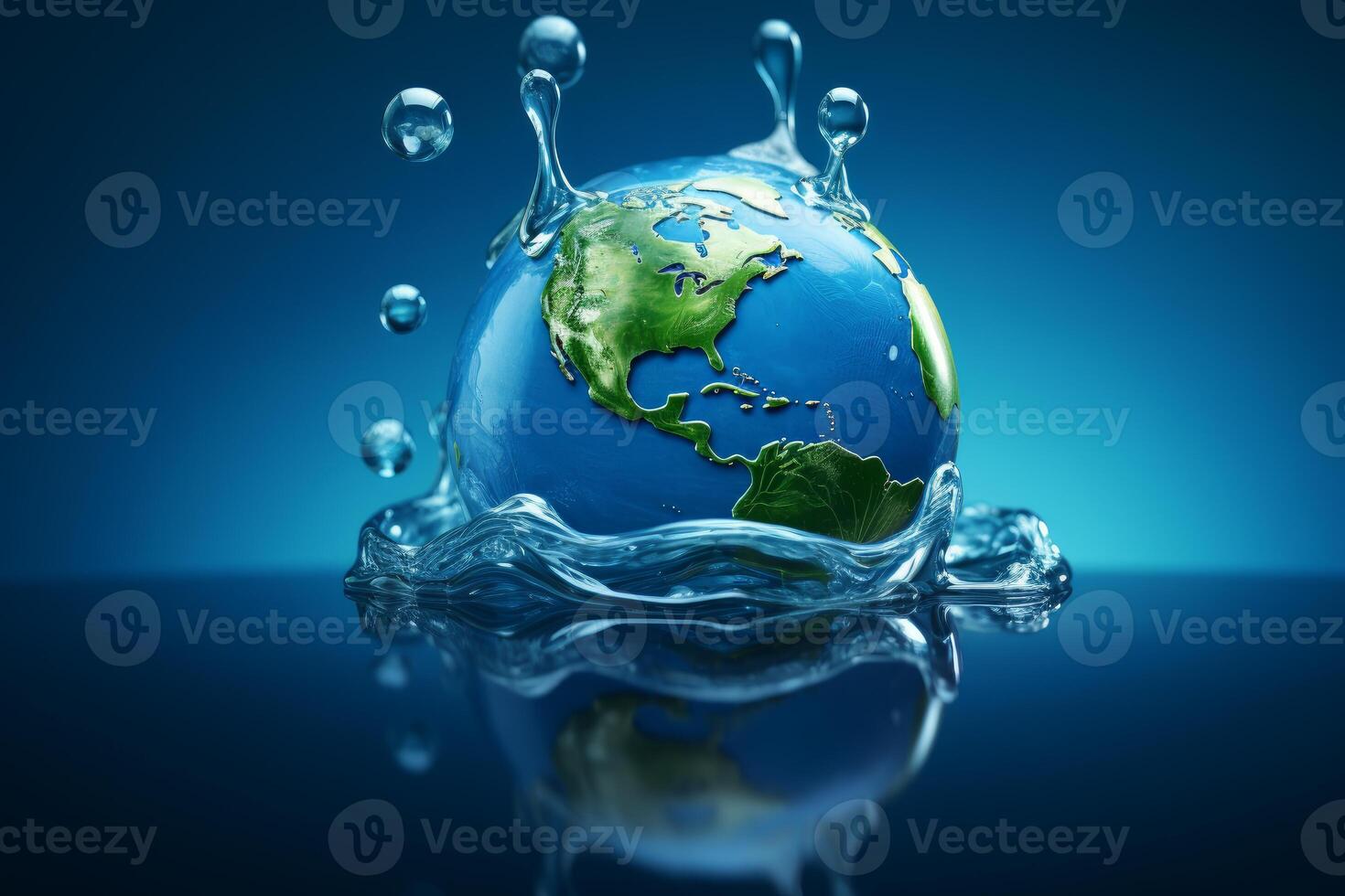Planet earth emerging from water with splashing droplets photo