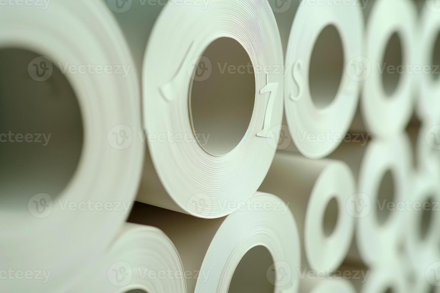 Large format paper rolls stacked in printing house storage photo