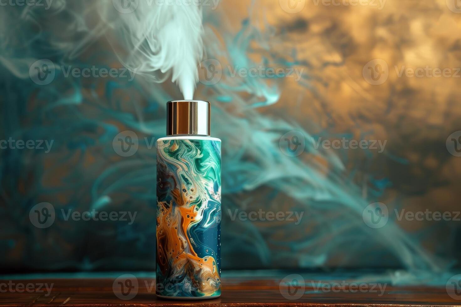Vaporizer releasing white smoke on an artistic background photo