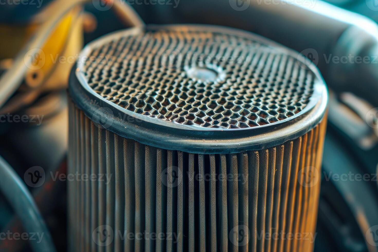 Round air filter being inspected during car maintenance photo