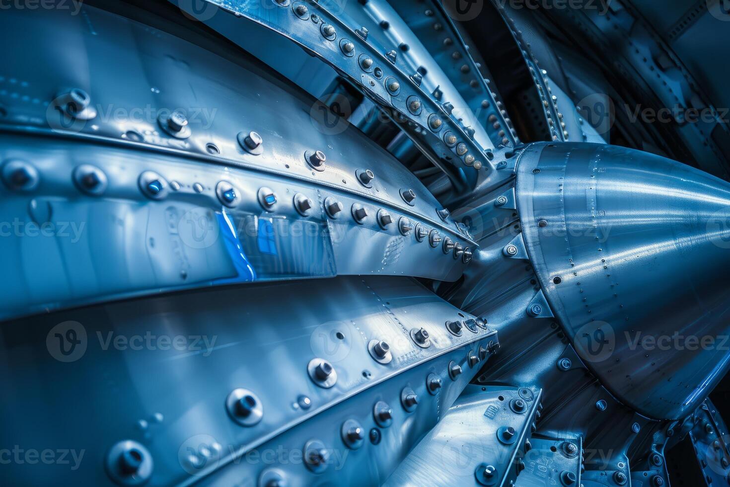 Closeup of a turbine engine showing the blades and rivets photo