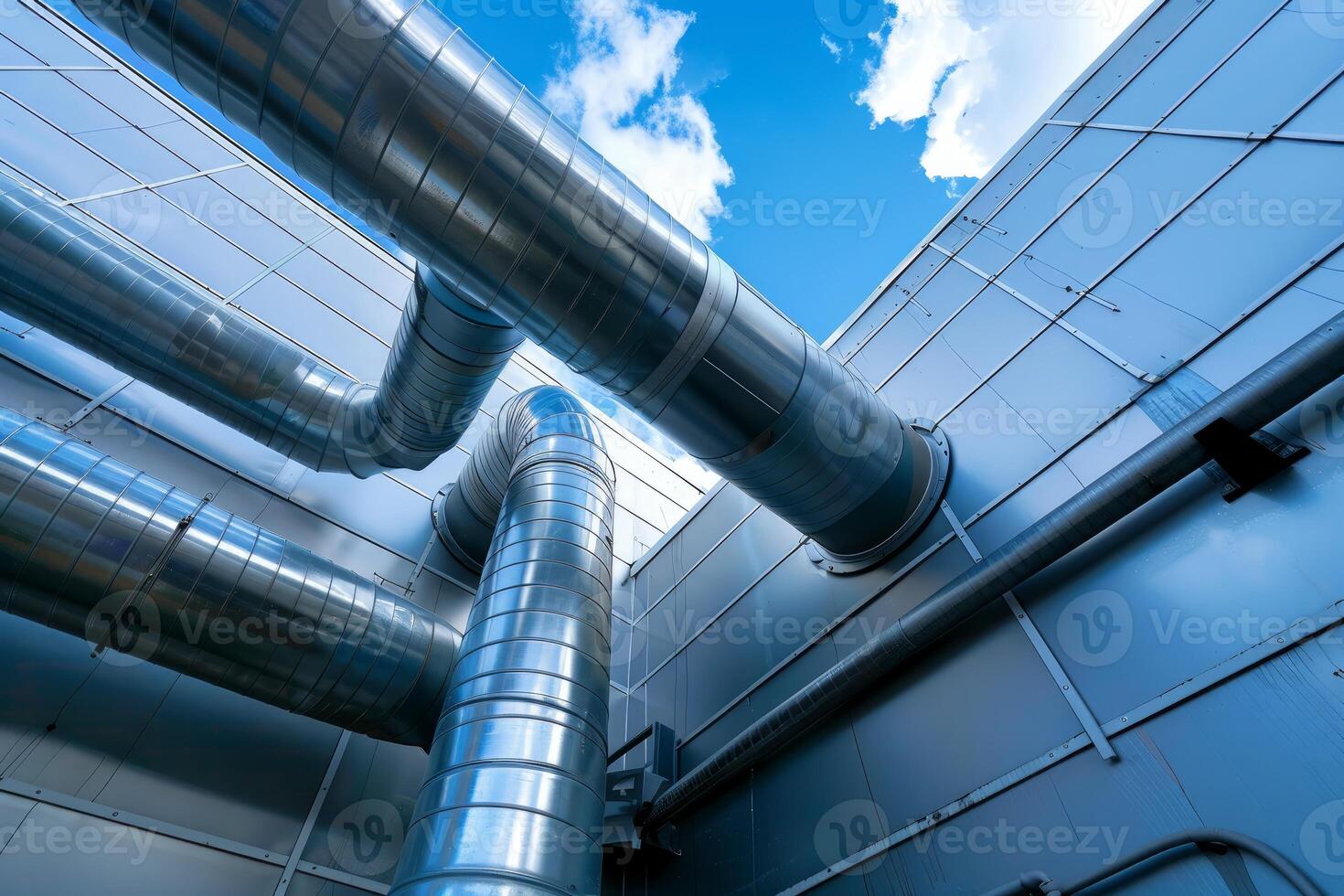Industrial ventilation system stretching across building exterior photo