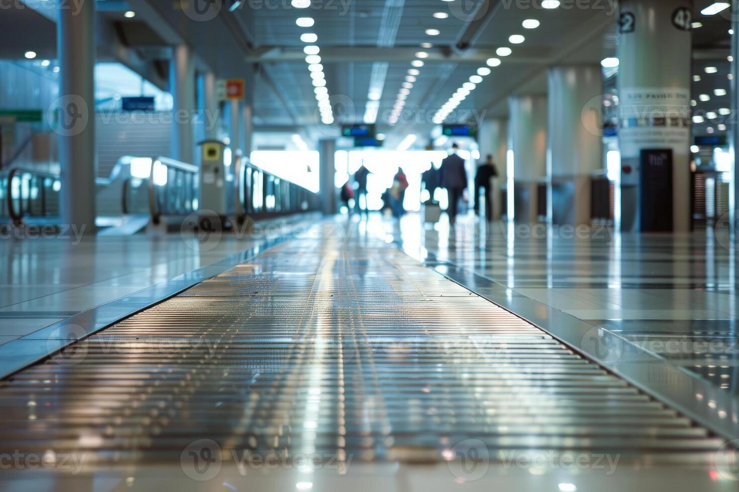 Empty moving walkway at the airport conveying passengers photo