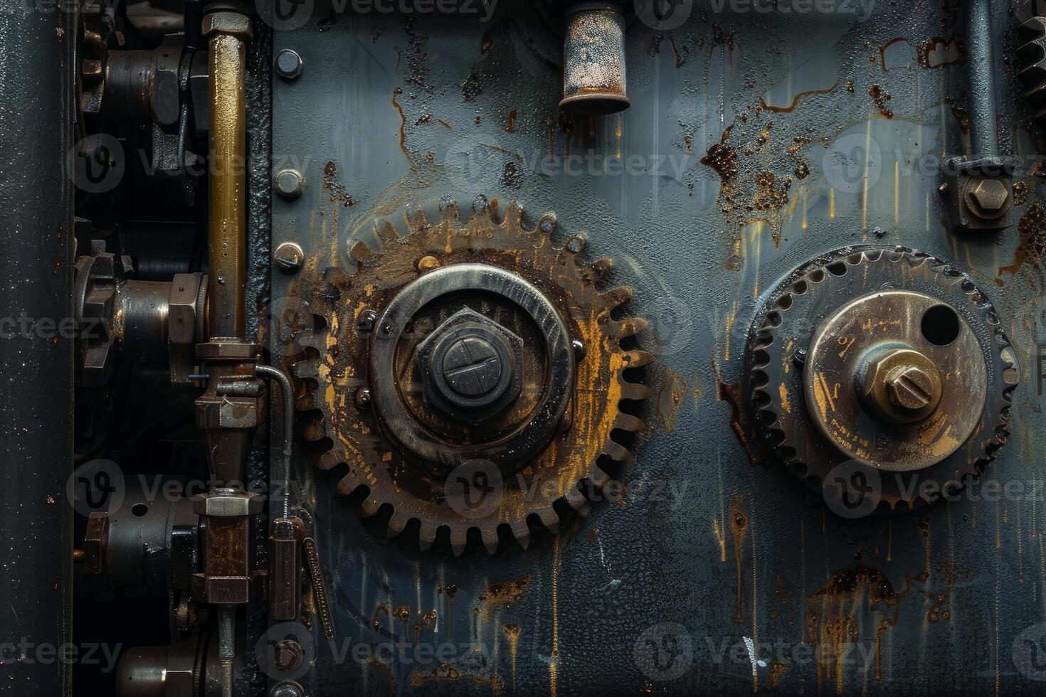 Old rusty gears and cogs showing signs of wear and tear photo