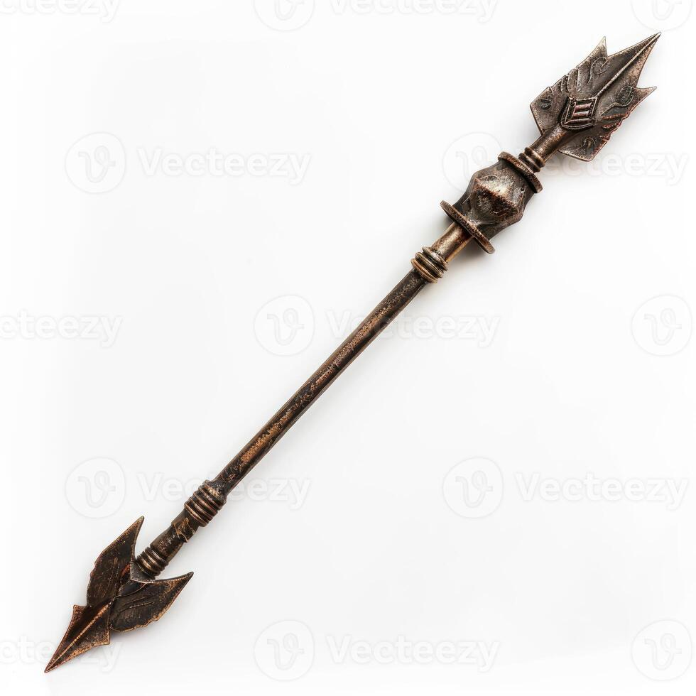 Ornate metal arrowhead symbolizing direction and target on white background photo