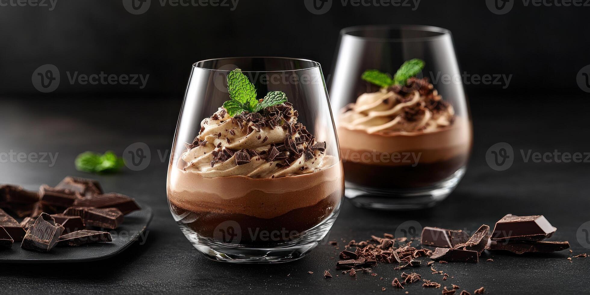 Elegant dessert presentation with chocolate mouse and mint garnish for culinary inspiration photo