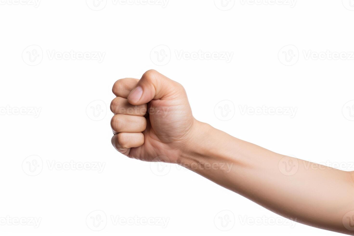 Hand making fist on white background showing strength and power photo