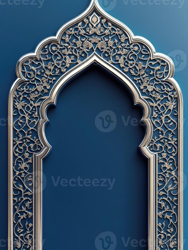 Elegant Islamic arch design in silver and navy blue for architectural decor photo