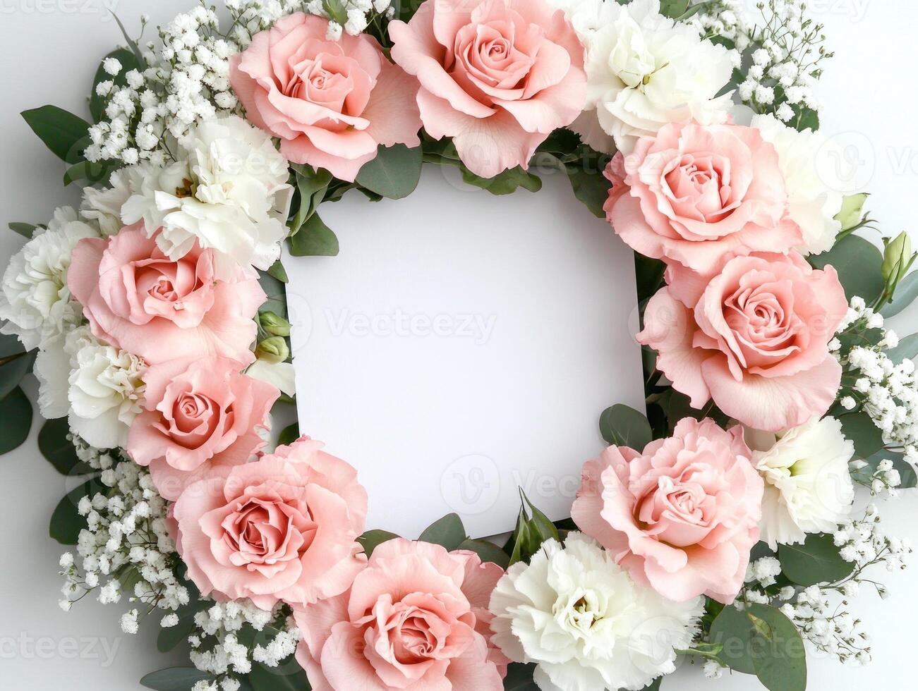 Circular floral arrangement with pink roses and white flowers for event decoration photo