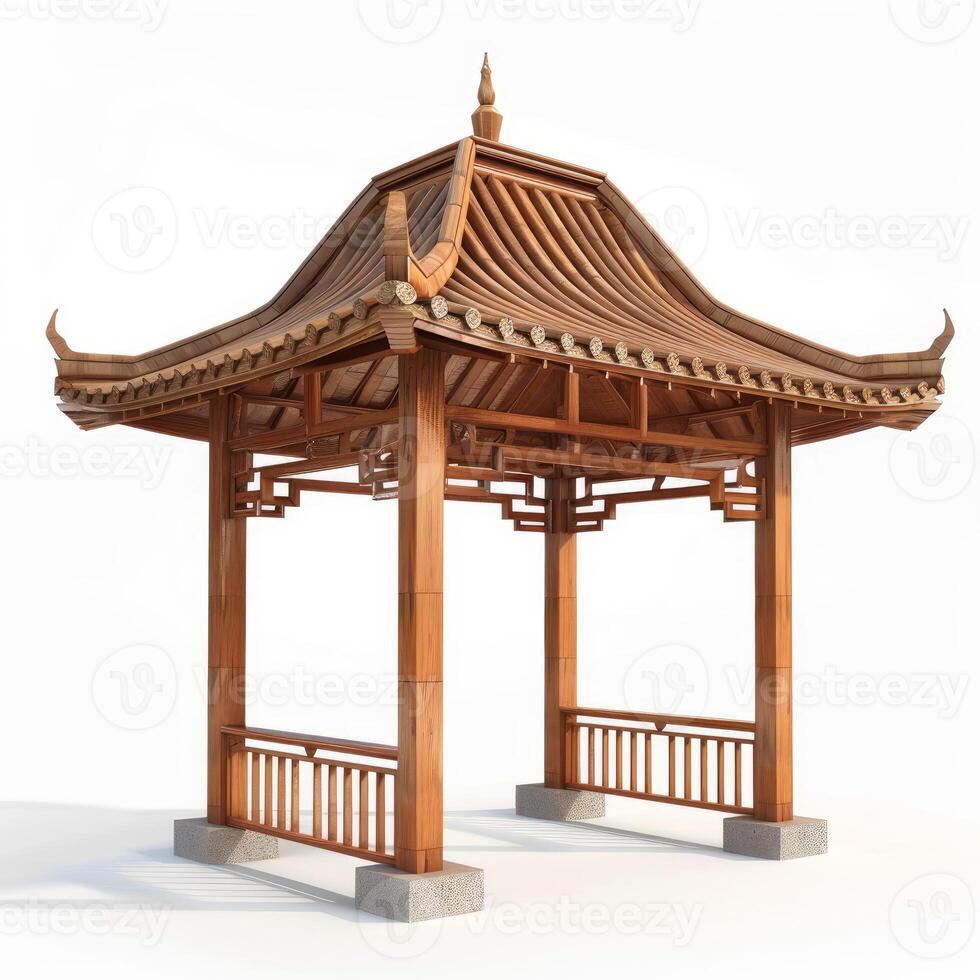 Wooden chinese gazebo standing on a white background photo