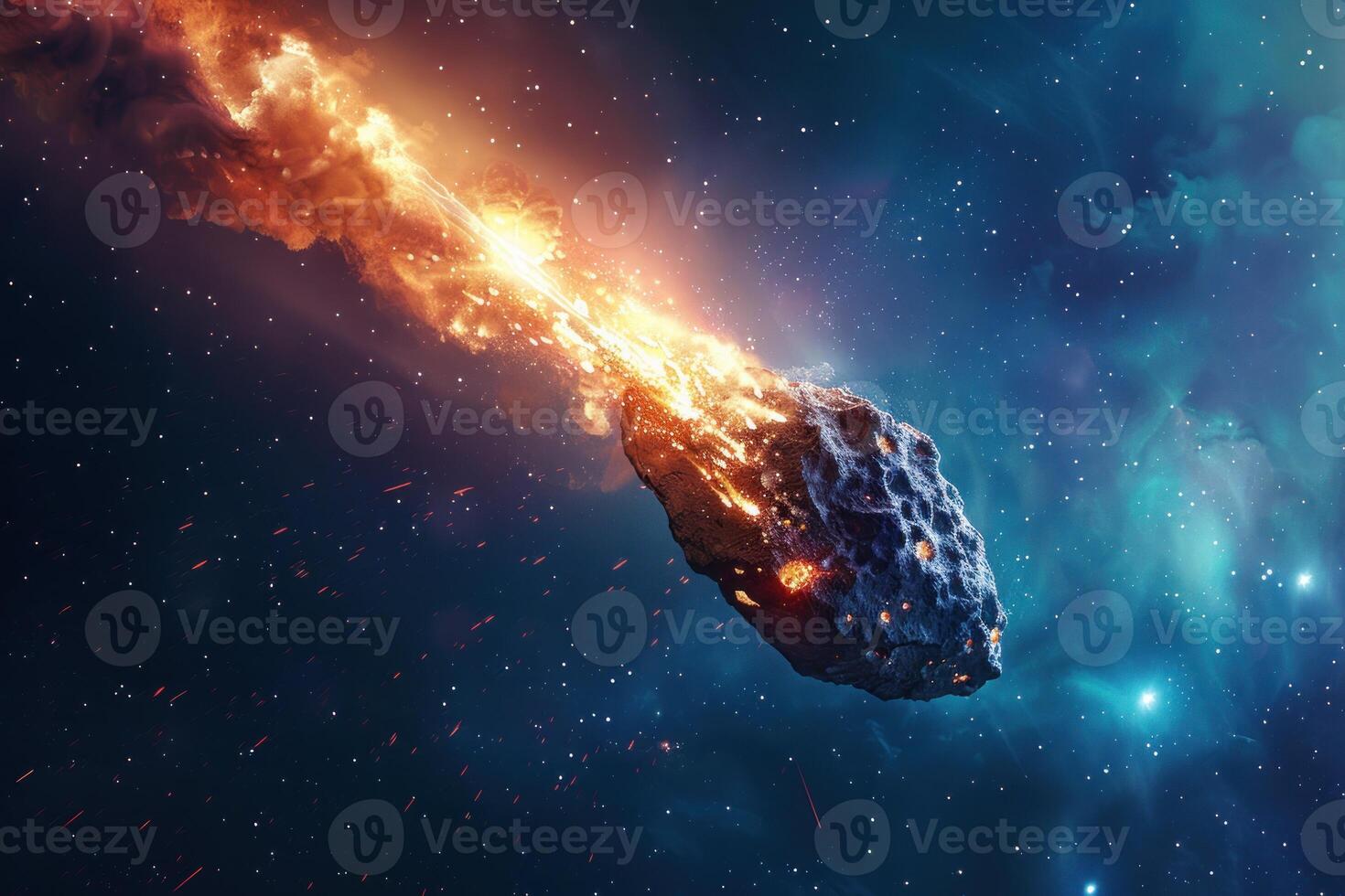 Giant asteroid entering atmosphere of planet earth burning up photo