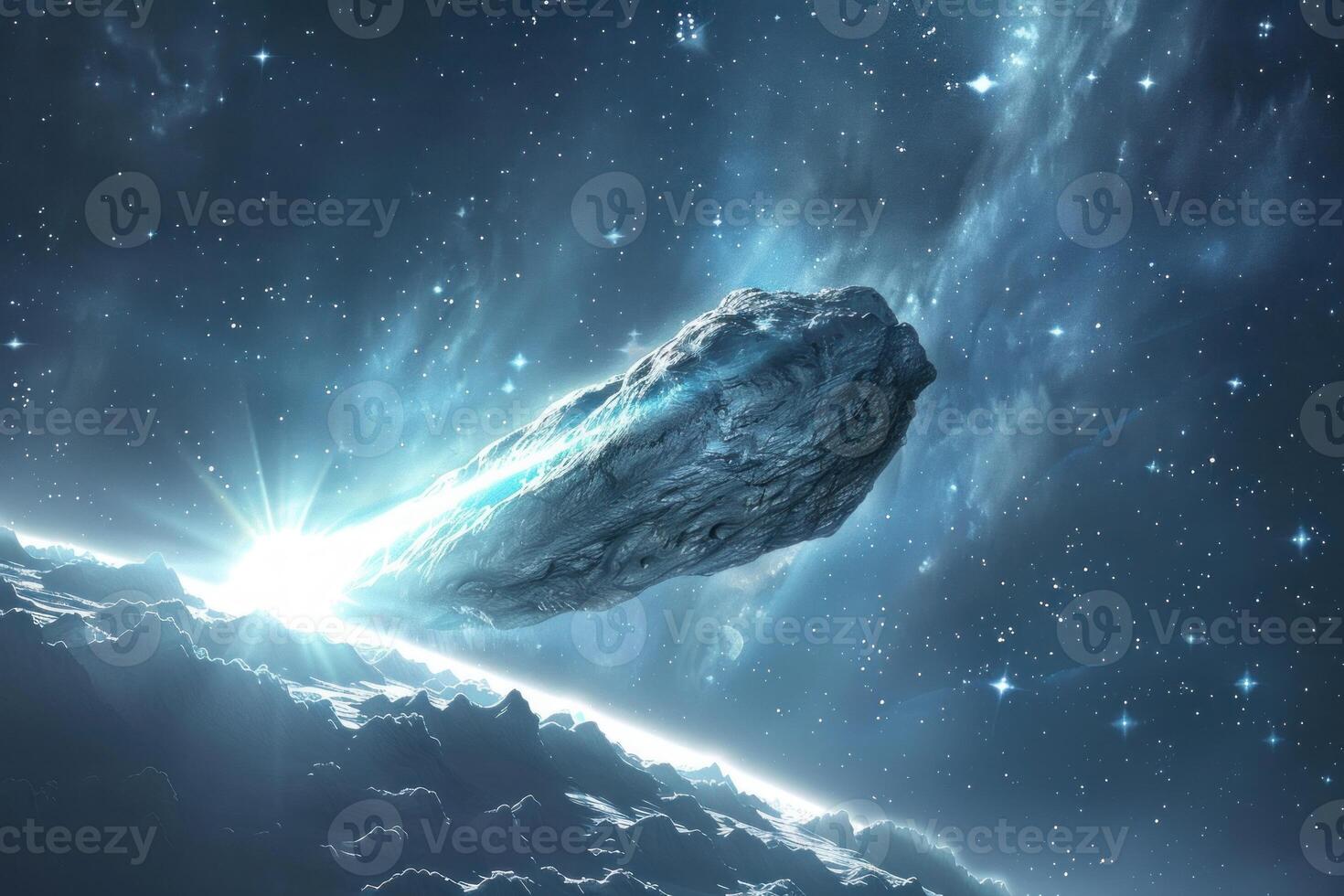 Giant asteroid entering atmosphere of planet, apocalyptic scene photo