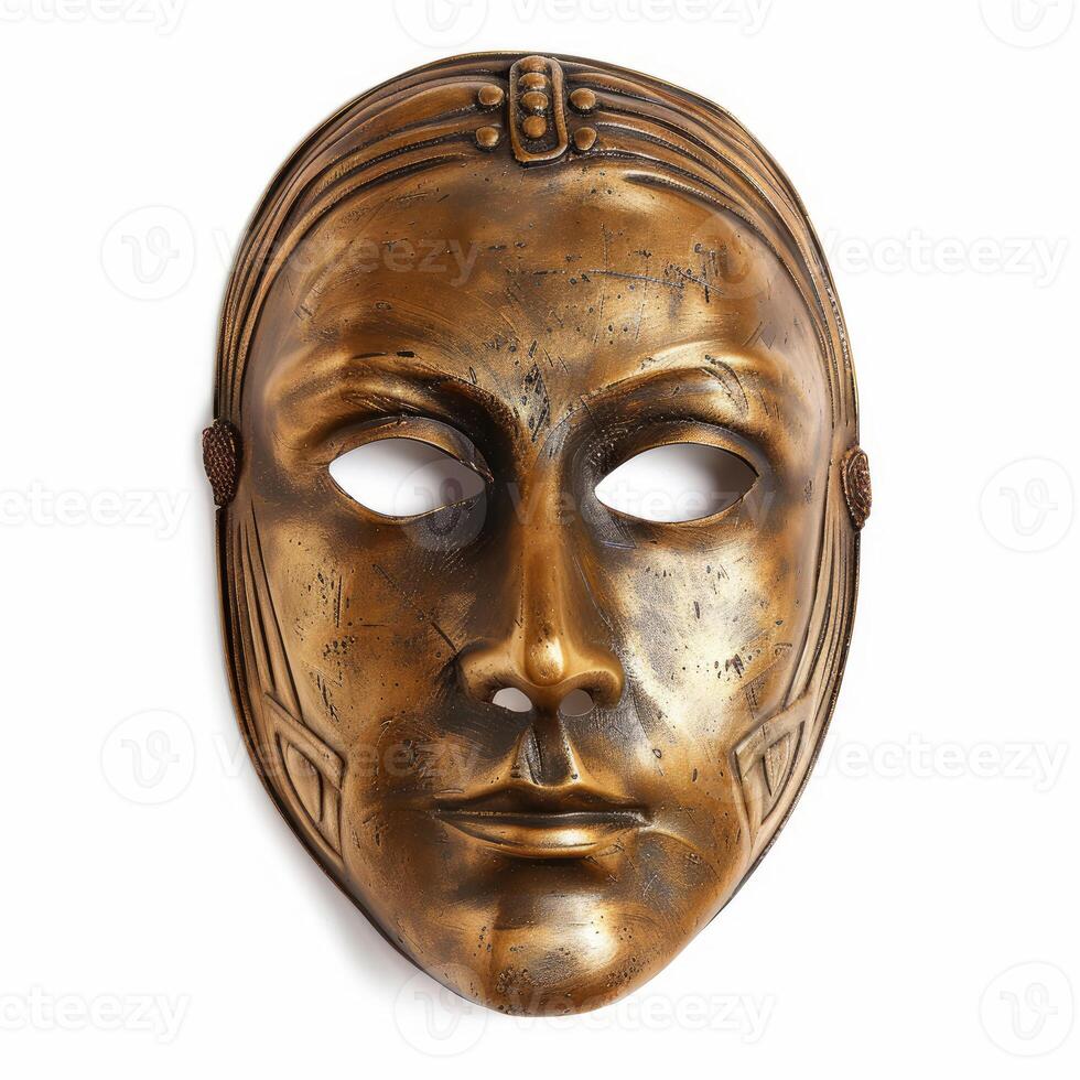 Golden metallic mask representing a futuristic or sci fi character photo