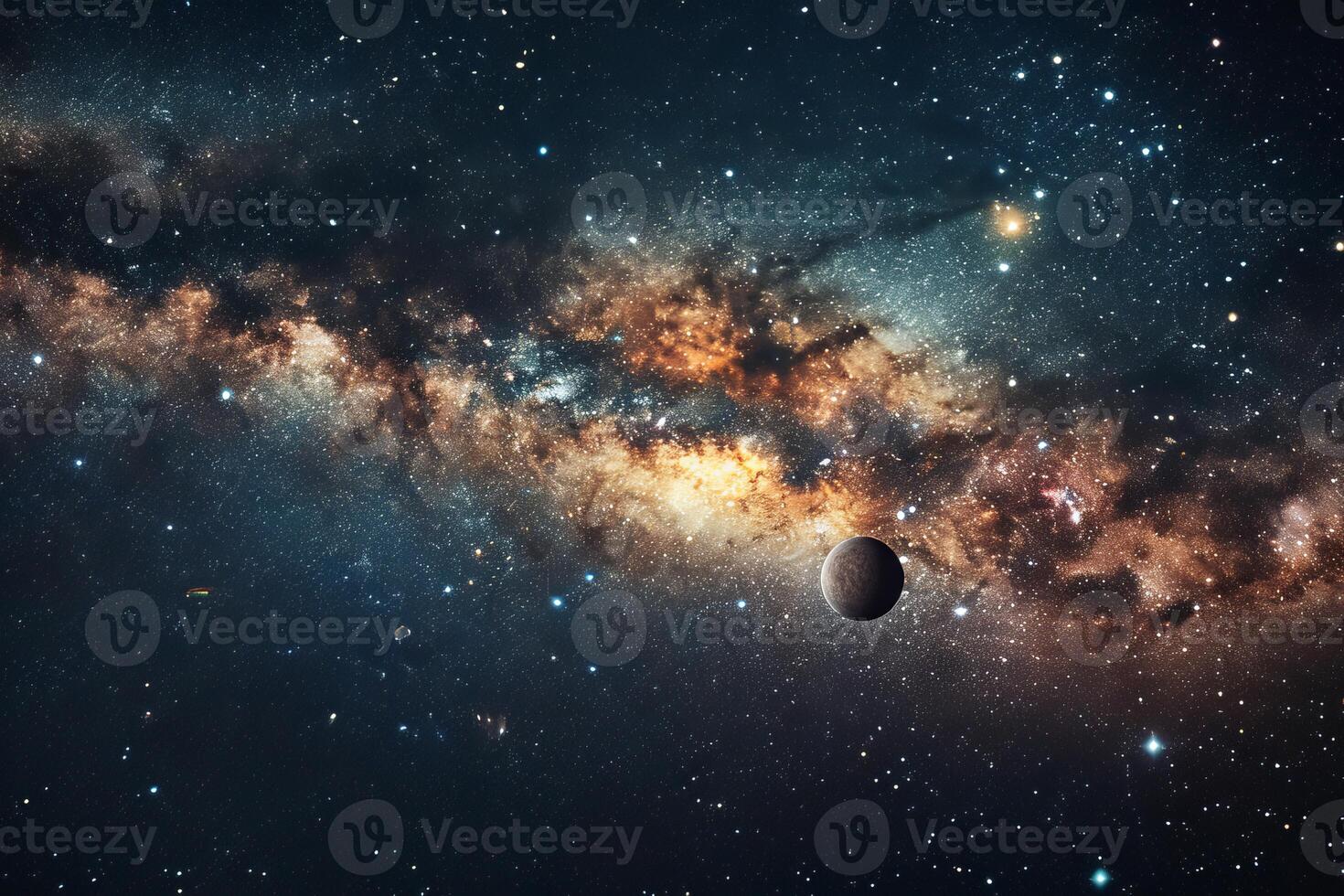 Lonely planet orbiting in front of the milky way galaxy photo
