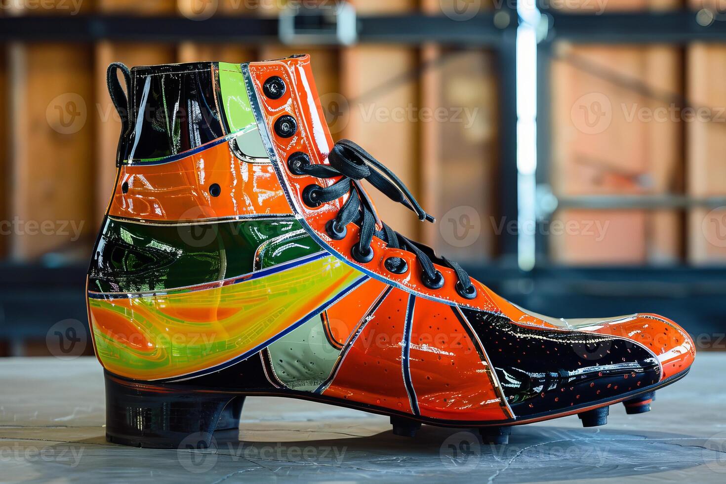 Colorful customized cleat standing on a table photo
