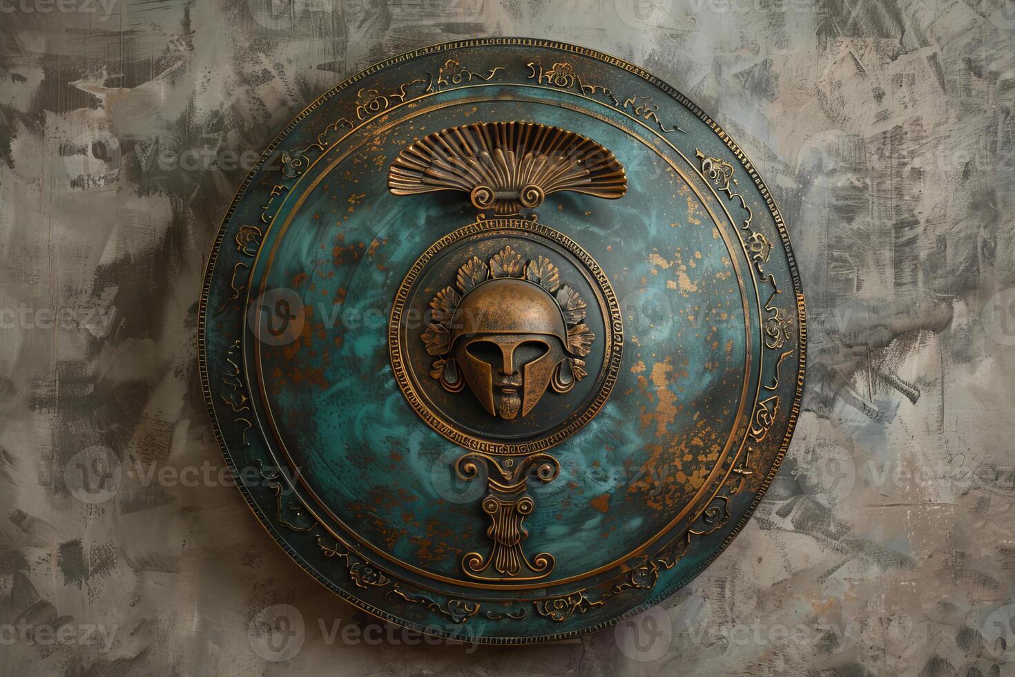 Ancient greek hoplite shield showing patina from battle damage photo