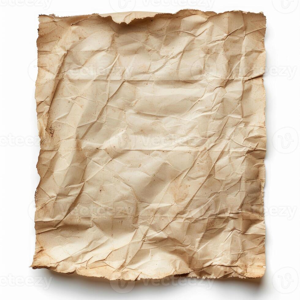 Old crumpled paper texture showing folded and wrinkled surface photo