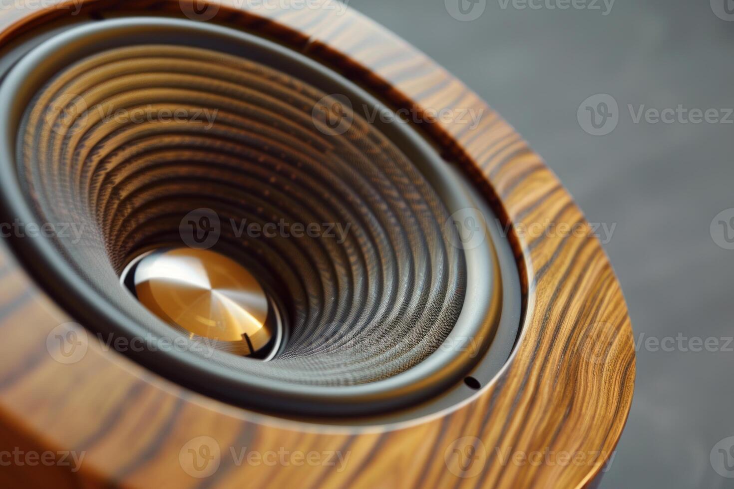 Powerful audio speaker is vibrating with wooden enclosure photo