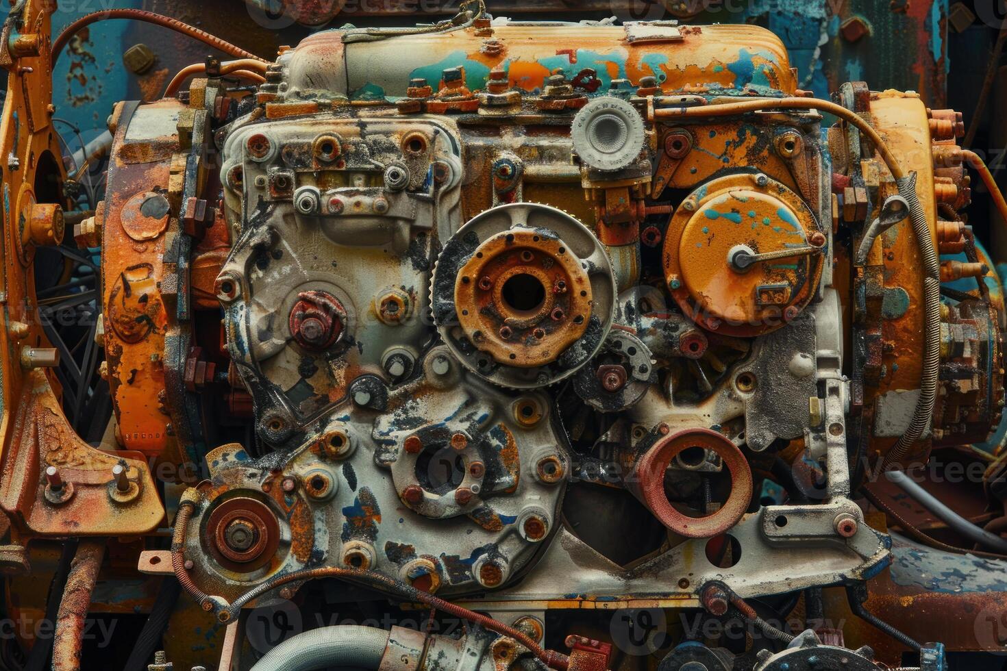 Old rusty engine showing signs of wear and tear photo