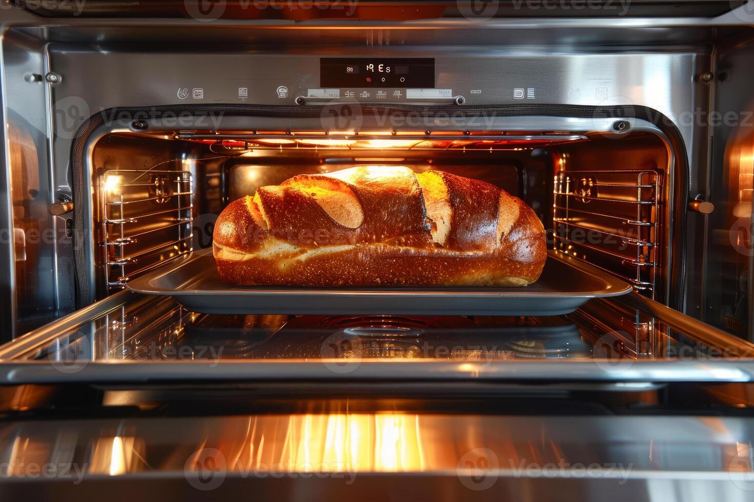 Freshly baked bread cooling down in a modern oven photo