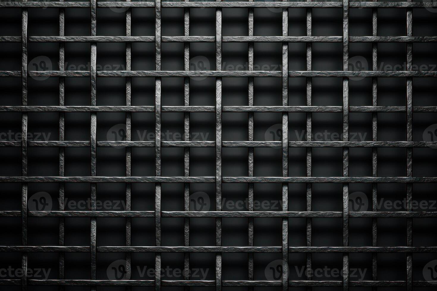 Dark metal grid creating a repetitive pattern on a black background photo