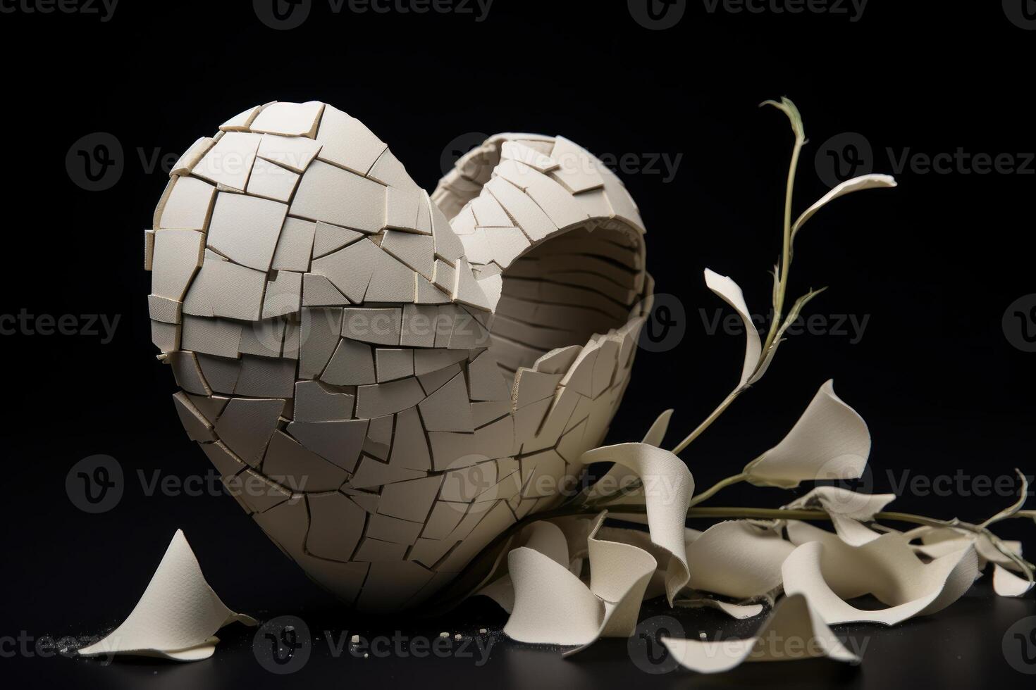 Broken heart and hope symbolized by ceramic sculpture photo