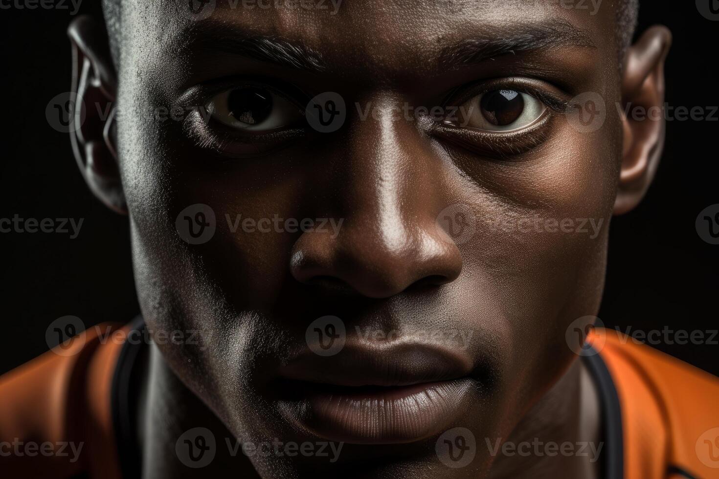 Close up portrait of confident african american athlete showing determination and strength photo
