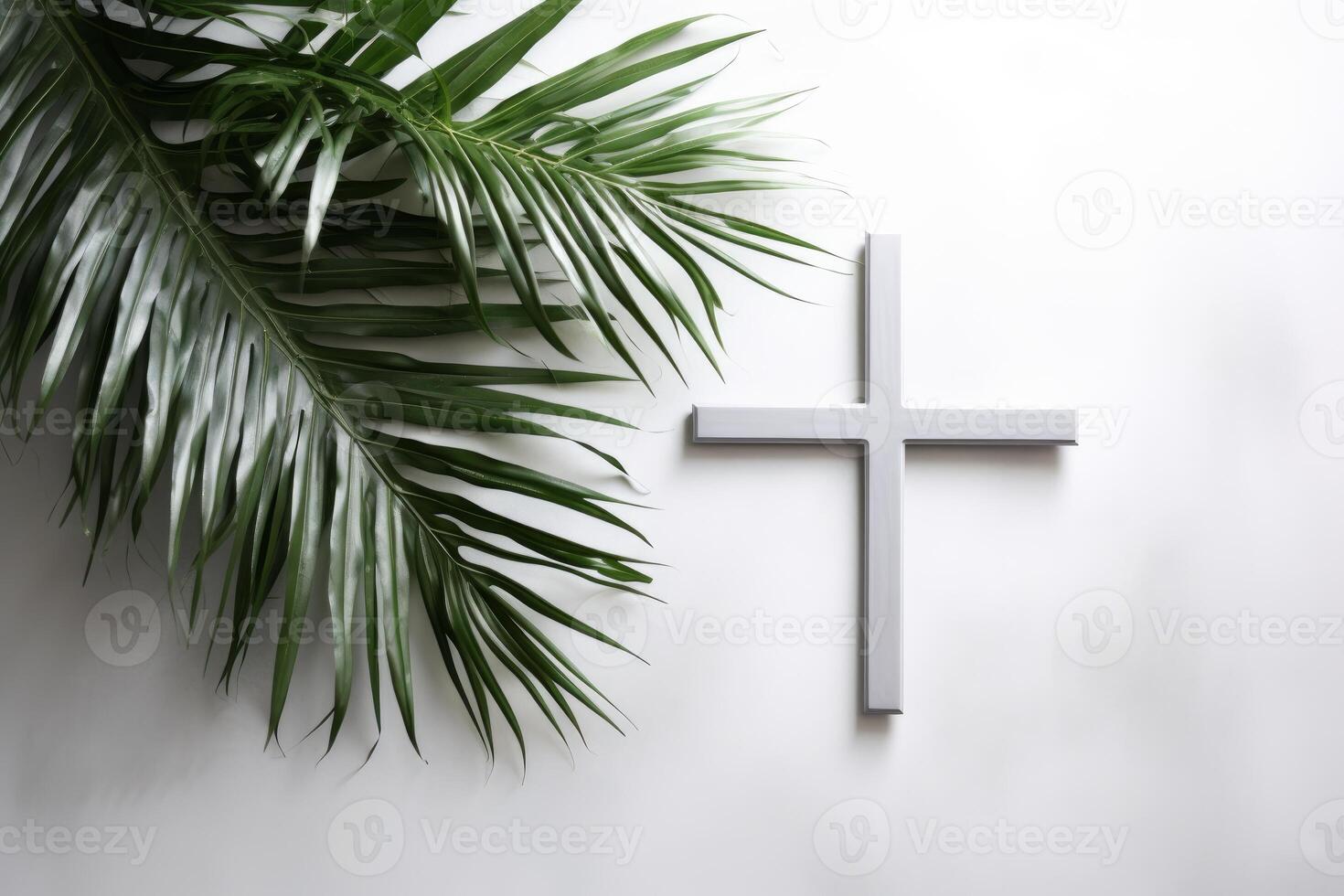 Palm sunday background with christian cross and palm leaf celebrating jesus entering jerusalem photo