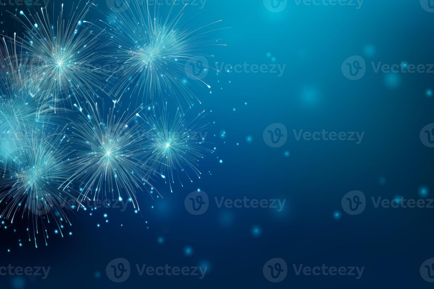 Fireworks exploding in the dark blue night sky creating a festive atmosphere photo