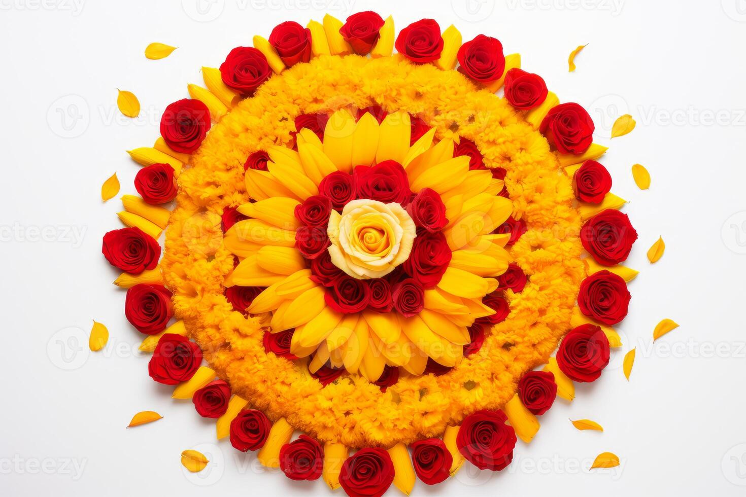 Vibrant circular flower decoration creating stunning visual pattern photo