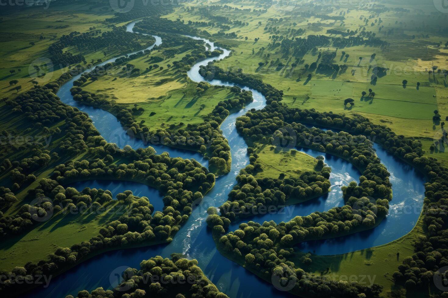 River narcea meandering through lush green landscape, creating stunning patterns and shapes in asturias, spain photo