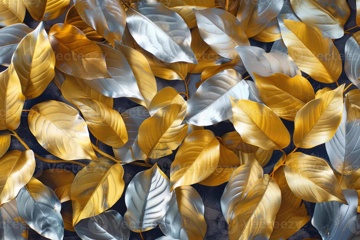 Golden and silver leaves creating luxurious textured background photo